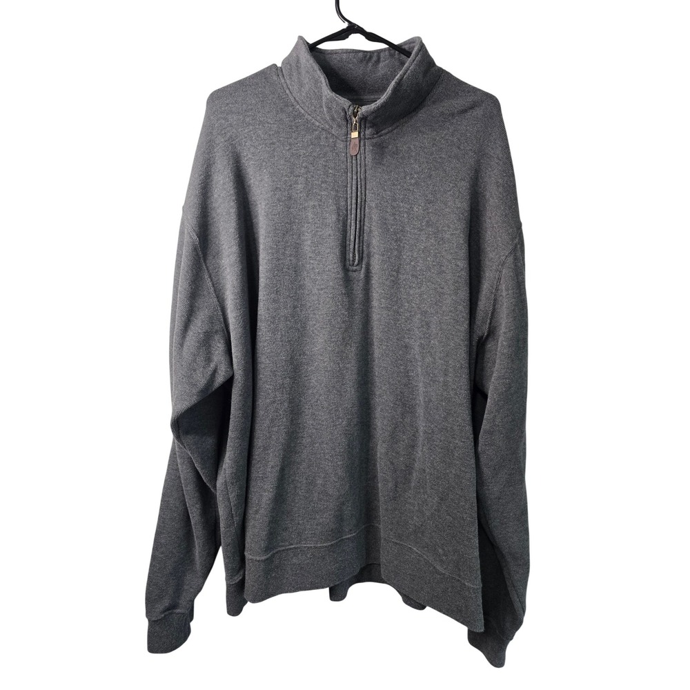 Orvis Mens 2XL Gray 1/4 Zip Ribbed Cotton Pullover Sweater Mock Neck RN70534